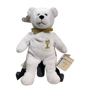 Holy Bears The Original Sacrament Series Communion ~9" Tall 5.75" W White Gold